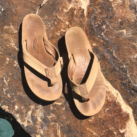 rainbow tan flip flops